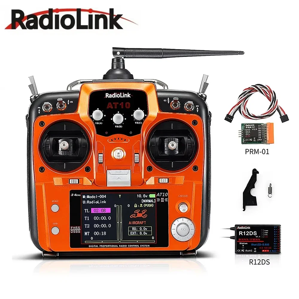 Radiolink AT10II 2.4Ghz 12 Channel RC Transmitter and Receiver R12DS AT10 II PRM-01 Voltage Return for RC Drone Airplane Quad