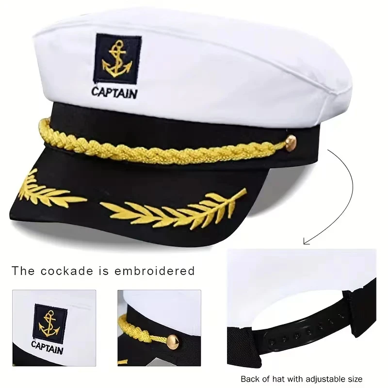 HongLuan 6Pcs Navy Cap Adjustable Party Hat Navy Captain Military Cap Hats Admiral Boat Captains Men Women Sailor Adult