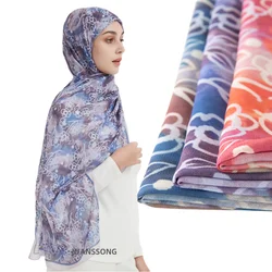 Vintage Flower Dyeing Print Chiffon Scarf Shawl Women Islamic Muslim Scarves Wraps Lady Echarpe Breathable Foulard Floral Hijabs