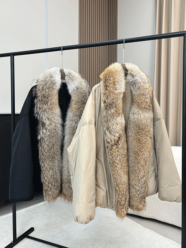 الشتاء الدافئة أوزة أسفل السترات الطبيعية ريال فوكس الفراء طوق المرأة البخاخ السترات سميكة فضفاضة معاطف الإناث أبلى #4