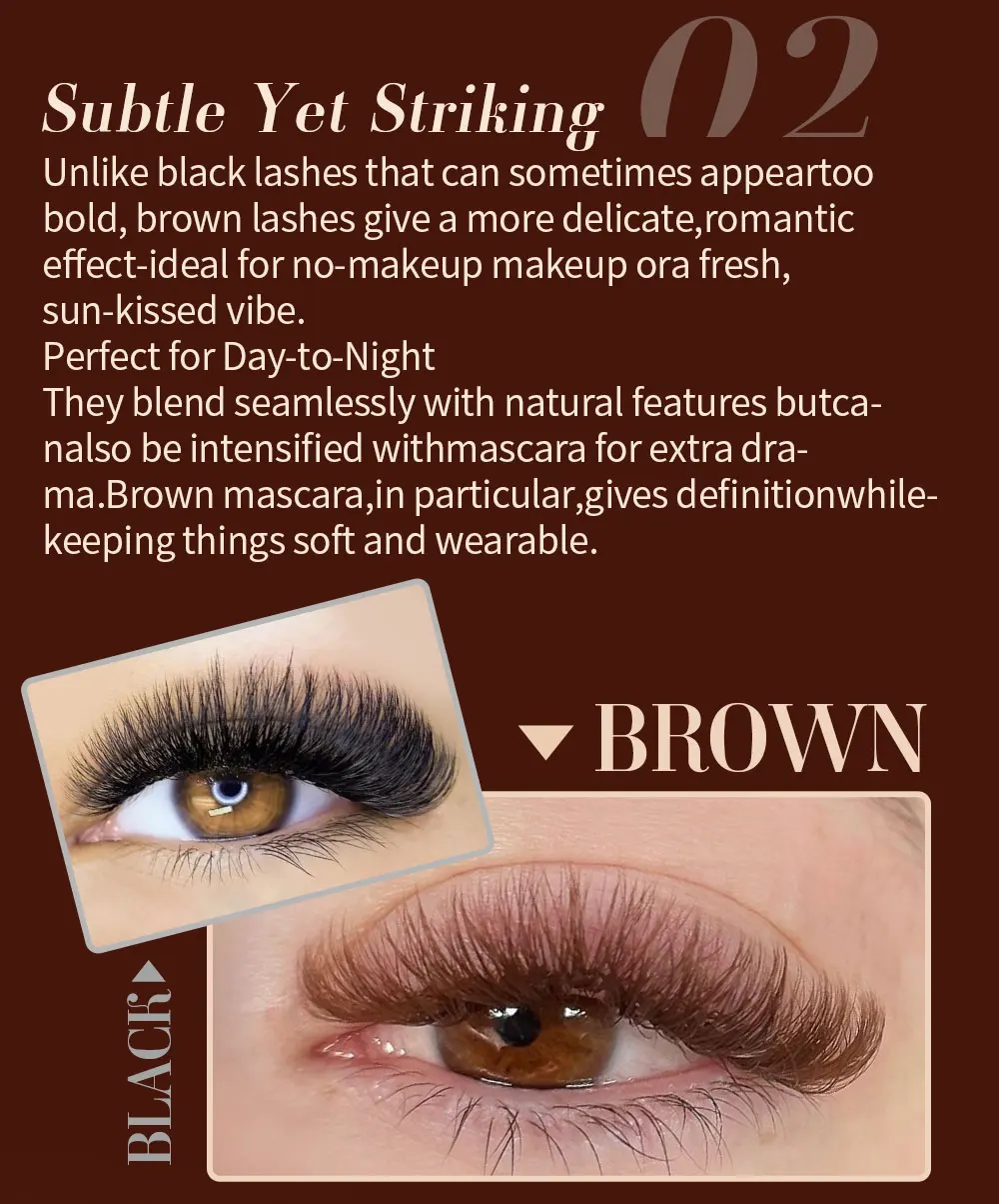 Abonnie LB LC Dunkelbraune Wimpern, Braune Farbe, Klassische Wimpernverlängerungen, Foxy Eye, Flauschige Einzelwimpern – Detail 4