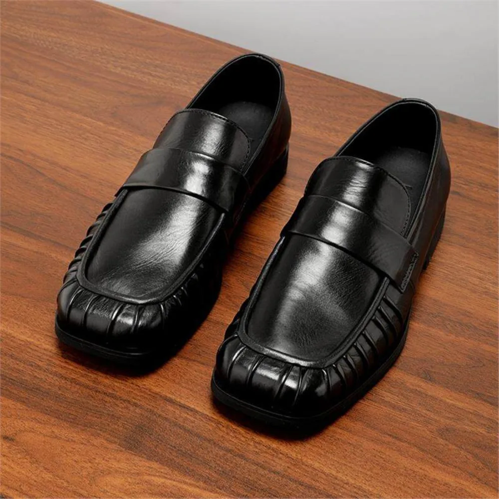 Mens Fetal Cow Leather Loafers Round Toe Breathable Casual Slip on Lazy Leather Shoes for Summer