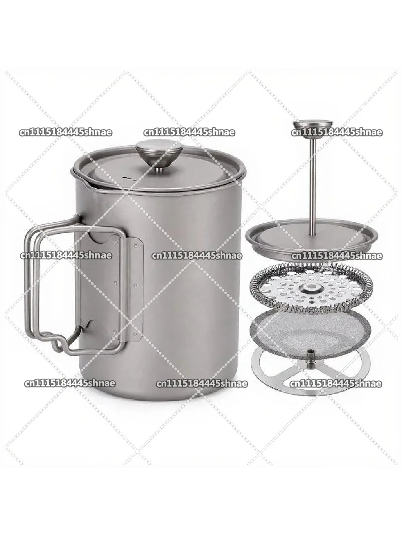 750ML Ultra‑Light Pure Titanium French Press Coffee Pot, Portable Camping Coffee Maker with Foldable Handle, Corrosion‑Resistant