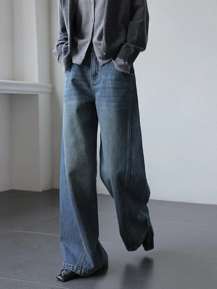 

JWUNIQUE женские свободные повседневные широкие джинсы темно-синего цвета с талией, весна-осень-зима, новые хлопковые эластичные джинсы с талией