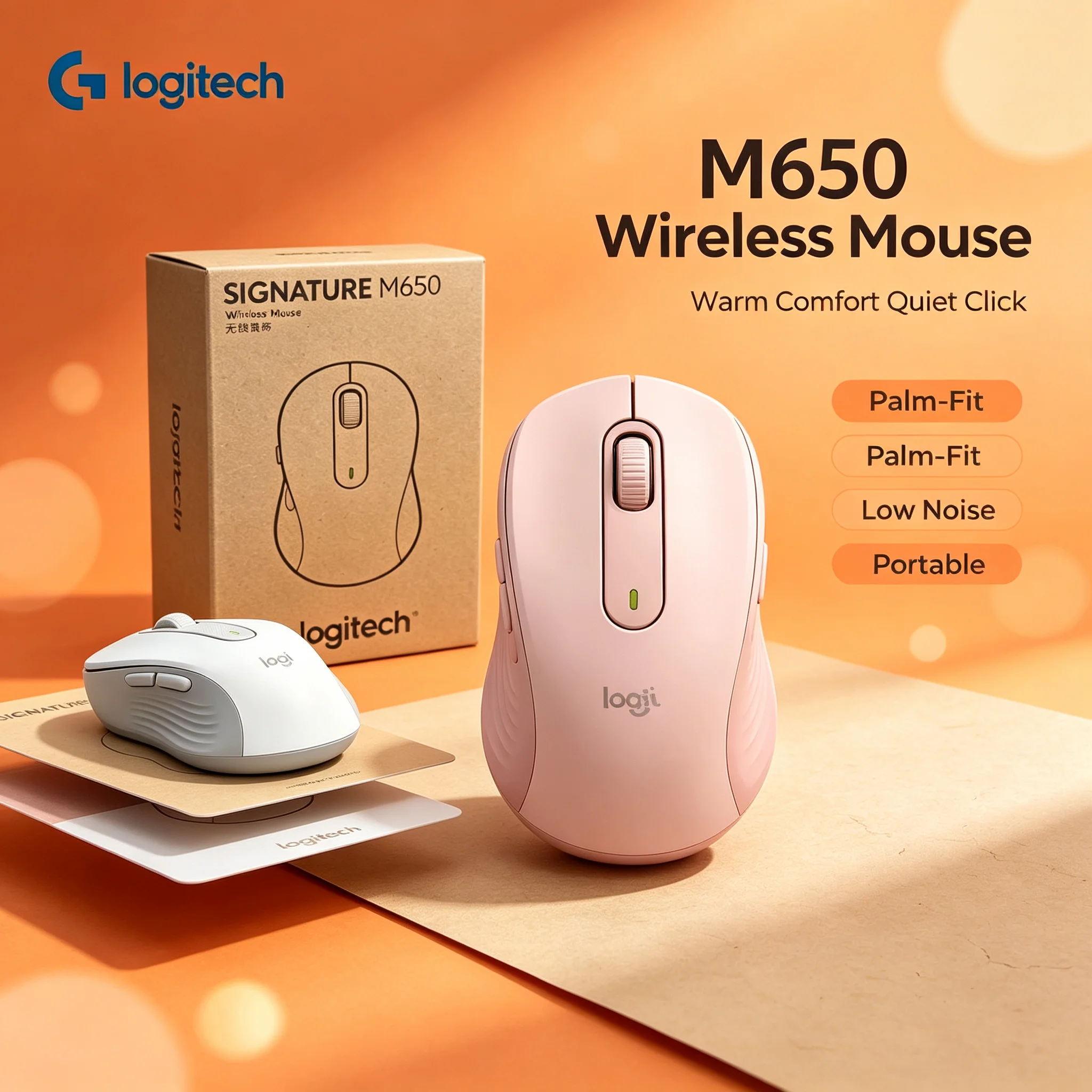 Original Logitech Signature M650 Mouse Low‑Noise Clicks Ergonomic Body For Home Office Work