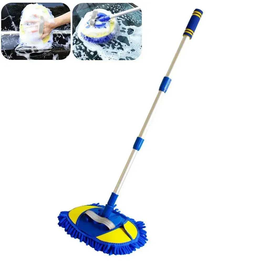 Car Washing Mop Car Cleaning Brush Car Wash Brush Cleaning Telescoping Auto Long Handle Chenille Wash Tool Dust Wax Accessories