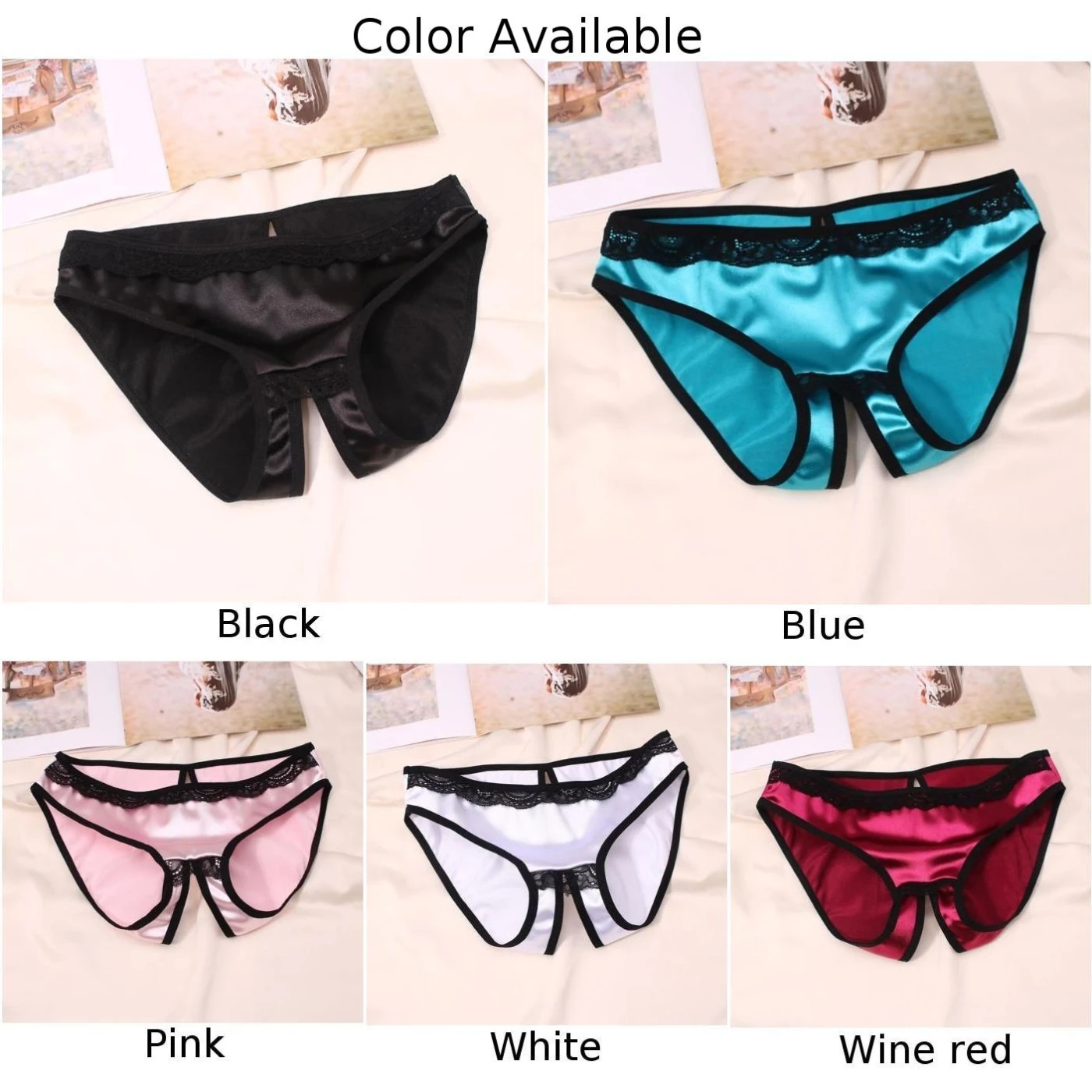 Women Men Silk Satin Crotchless Thong G-String Lingerie Underwear Briefs Sissy Panties Gay Underpants Open Crotch Erotic Knicker