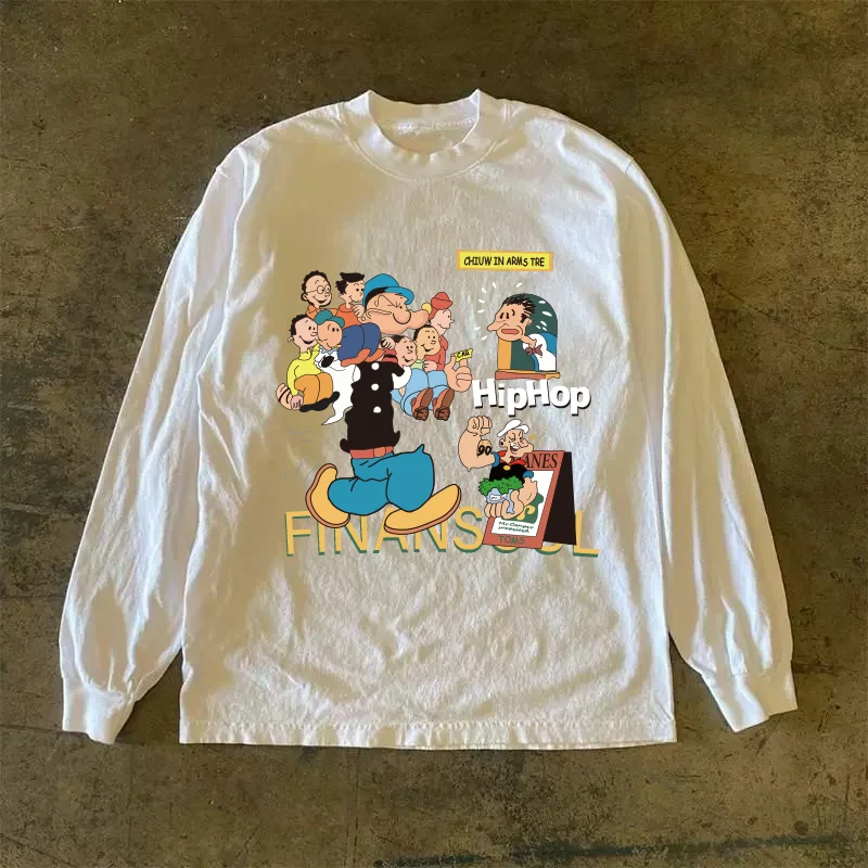 Long Sleeve 310 Pure Cotton Men's T-Shirt Upward Hero Non-Light American Style Couple's T-Shirt Youth Loose Fit Printed Tee