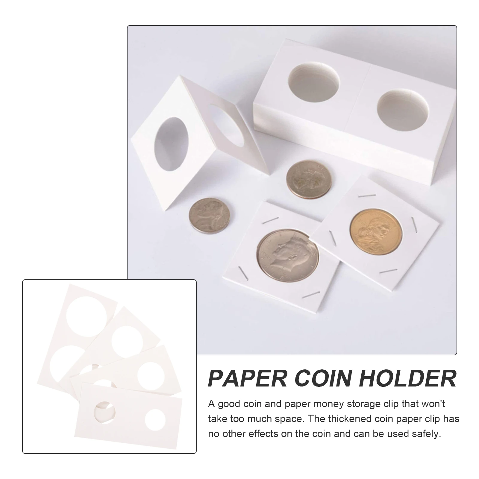 

200pc Portable Holders Thickened Paper Coin Clips Safe Storage Oxidation Resistance Transparent Coin Protector Collection Supply