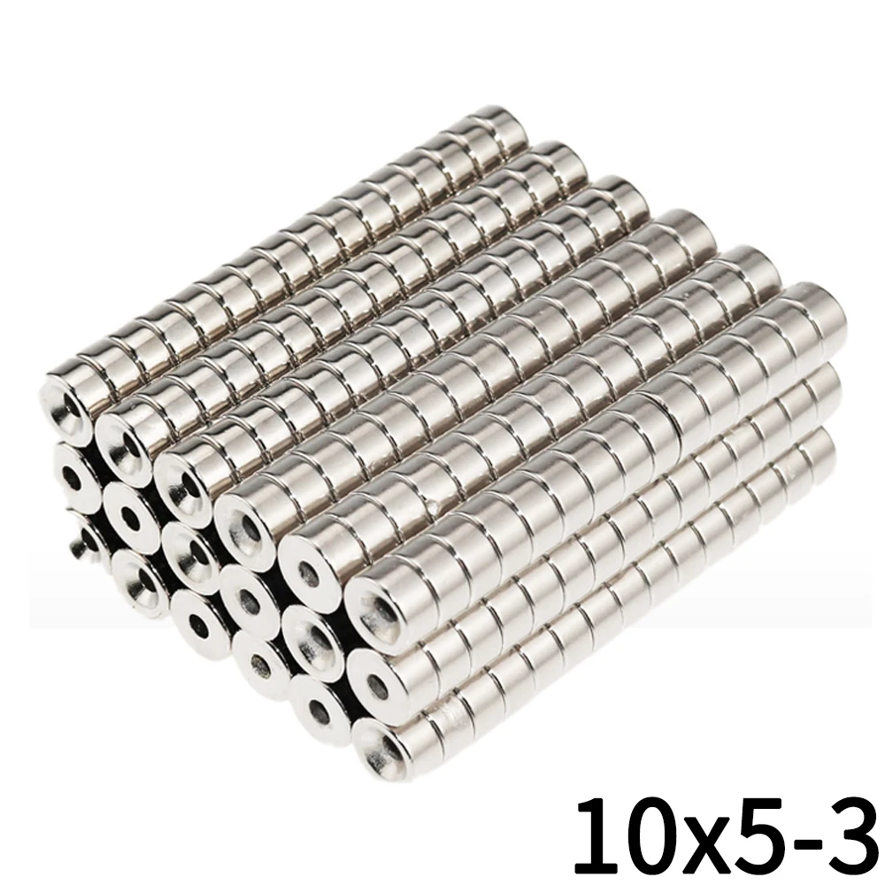 20pcs Strong Magnet 10x5-3mm Round Counterbore Magnetic 10x5Hole3mm Magnets Powerful Disc for Fridge, DIY, Building, Scientific