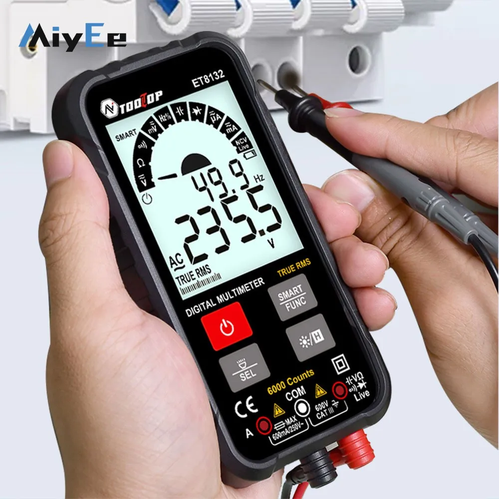 ET8132 600 فولت 600mA مقياس متعدد صغير 6000 التهم مقياس رقمي متعدد ل NCV وكشف الأسلاك الحية