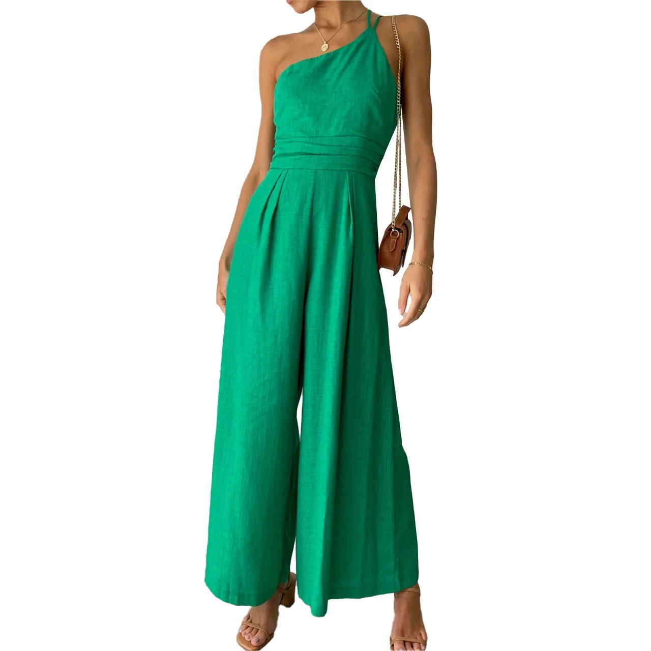 بذلة صيفية جديدة غير رسمية مريحة ومنعشة بدون أكمام وخصر خلفي فضفاض وواسع الساق 205