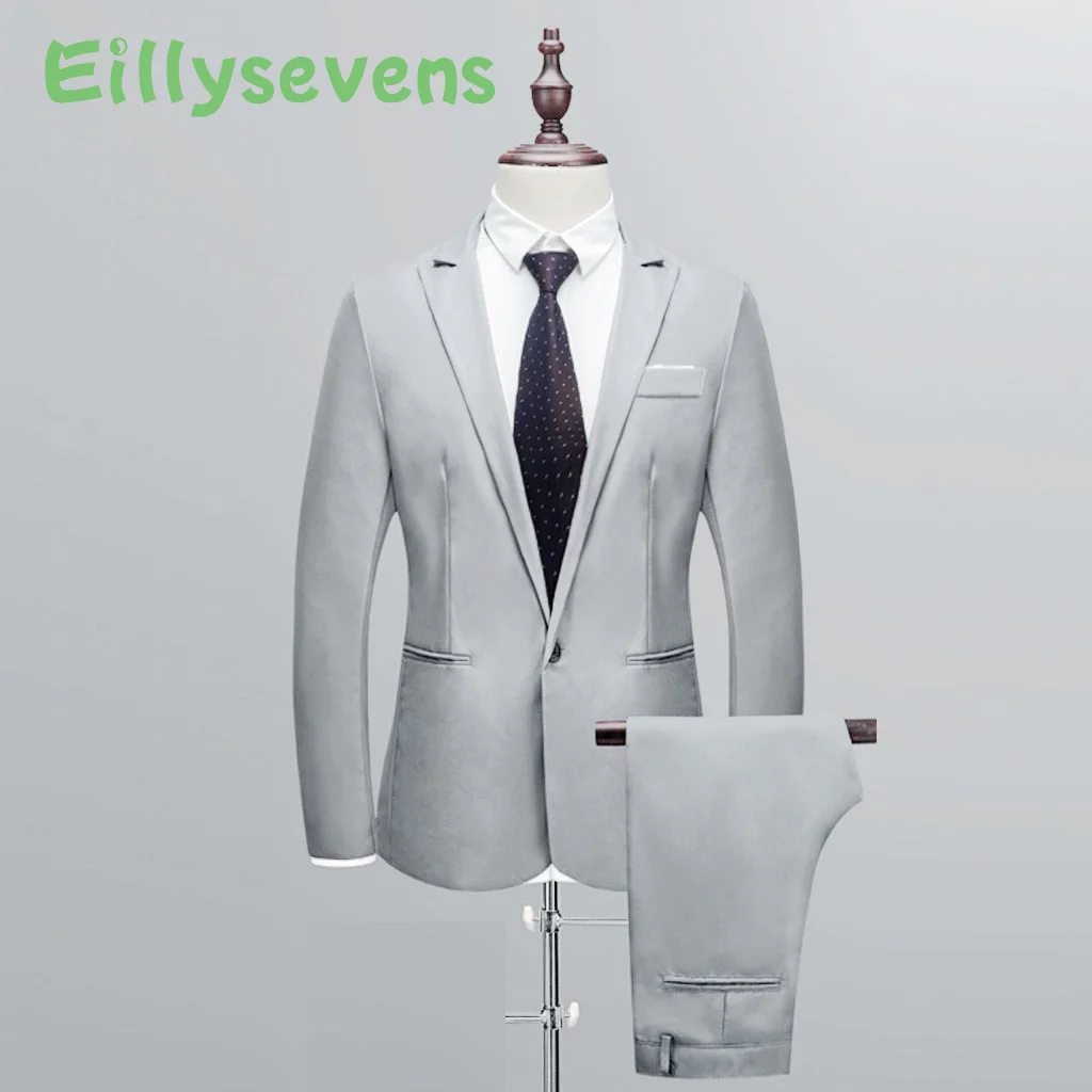 

New design Men's Suits Slim Button Suit Pure Color Dress Host Show Jacket Coat & Pant Formal Blazer Suit Plus Size Homme 2021