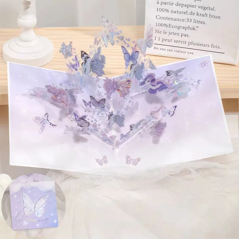 Purple Butterfly Birthday Pop Up Card,PVC graceful butterfly swaying Flower 3D Greeting Card Gift for All Occasion