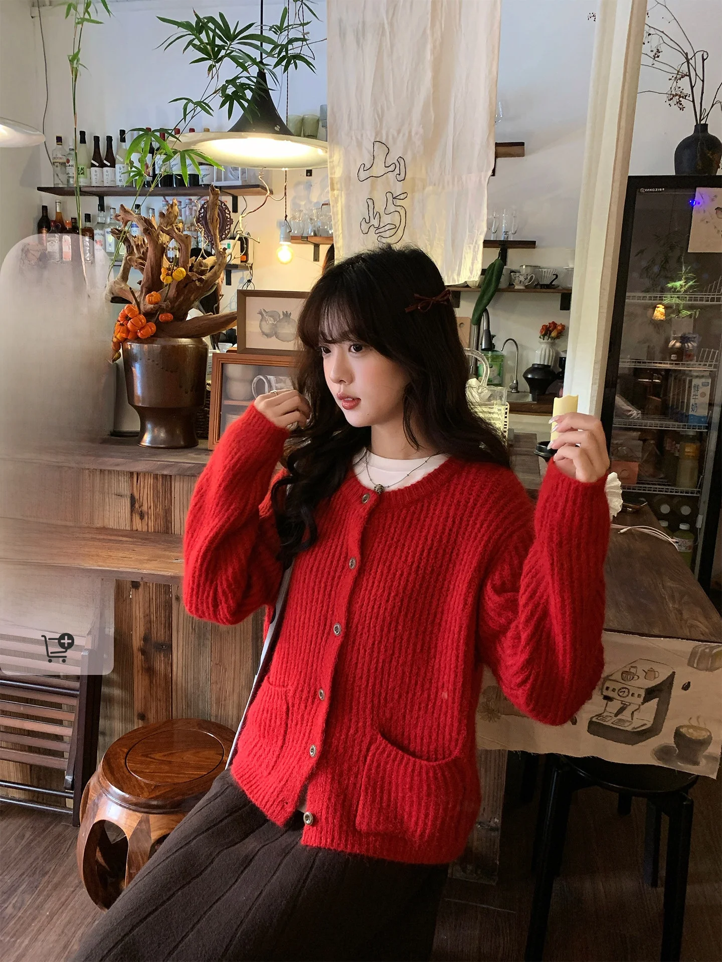 

Holli Korean Sle Pure Color Double ket Single Button Knitted Sweater Women's Autumn Winter New Arrival Faion
