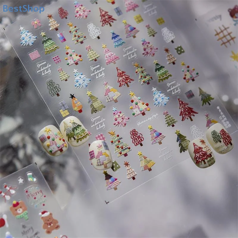 Autocollants pour ongles, arbre de noël, bonhomme de neige, ours, lapin, animaux, femmes élégantes, cœur flamant, bricolage, Nail Art, décalcomanies de manucure