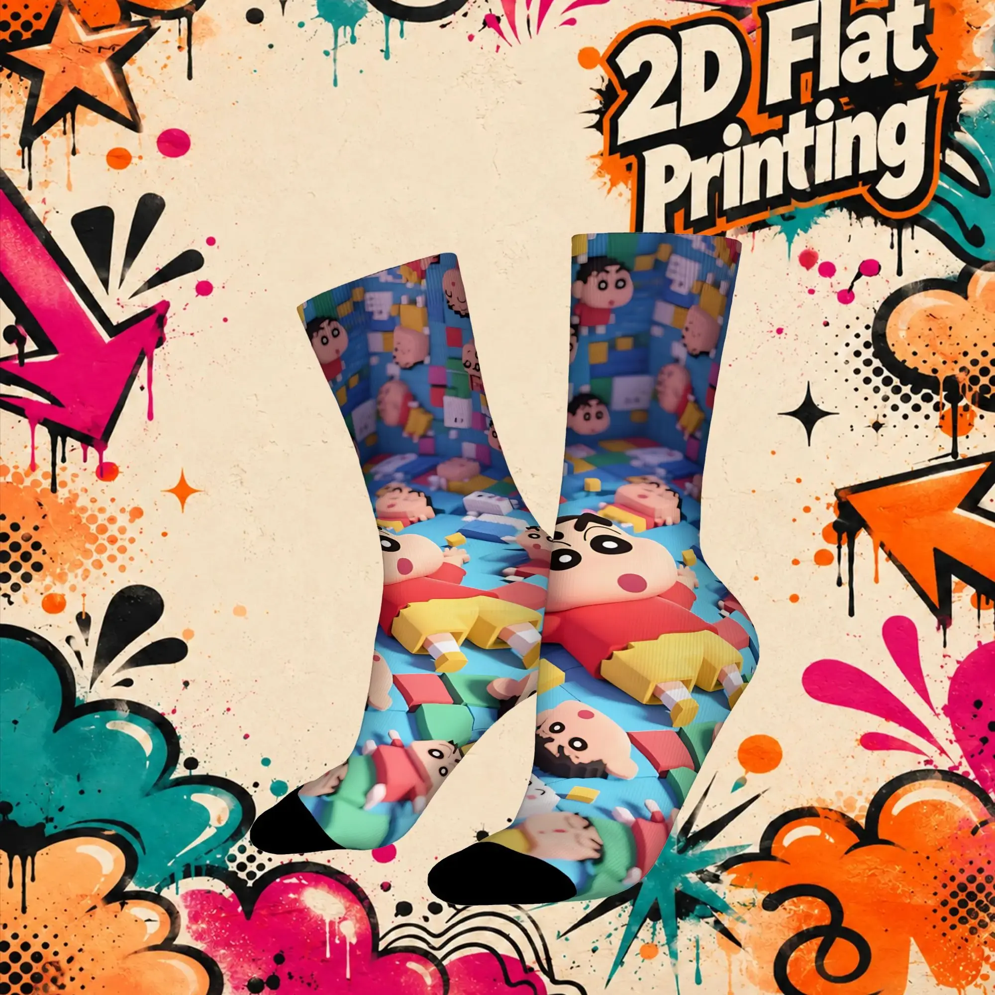 Autumn Winter Retro Crayon S Shin chan Crazy Men's compression Socks Unisex  Funny Crew Sock