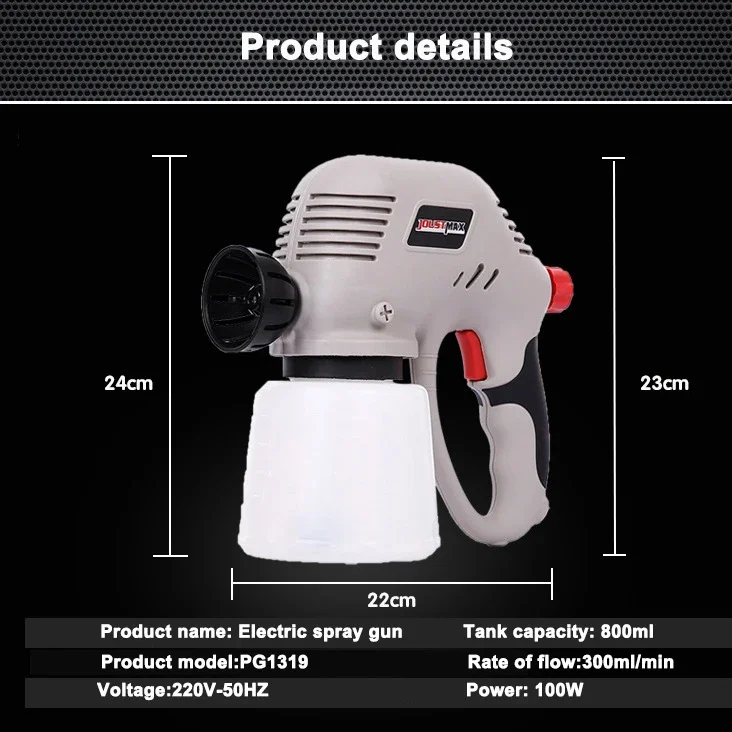 220V 120W HVLP Hand Held High Pressure Electric Spray Gun 800ml High Power Portable Airless Paint Sprayer Latex Paint Spray Gun