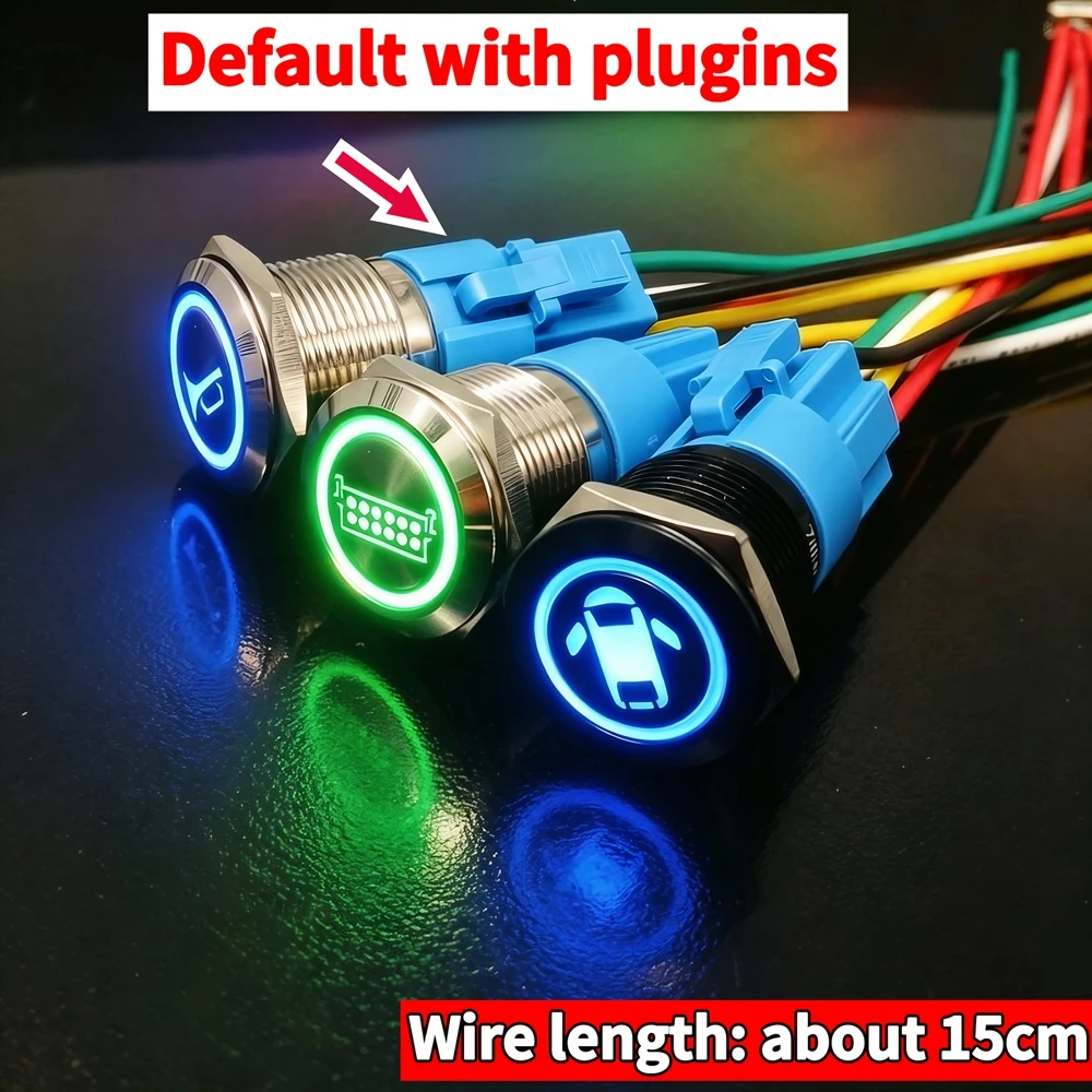 16/19/22mm Custom Waterproof LED Metal Button Switch, Car Fog Light Start Stop Button, Customizable Pattern 6V‑24V‑220V Auto Mod