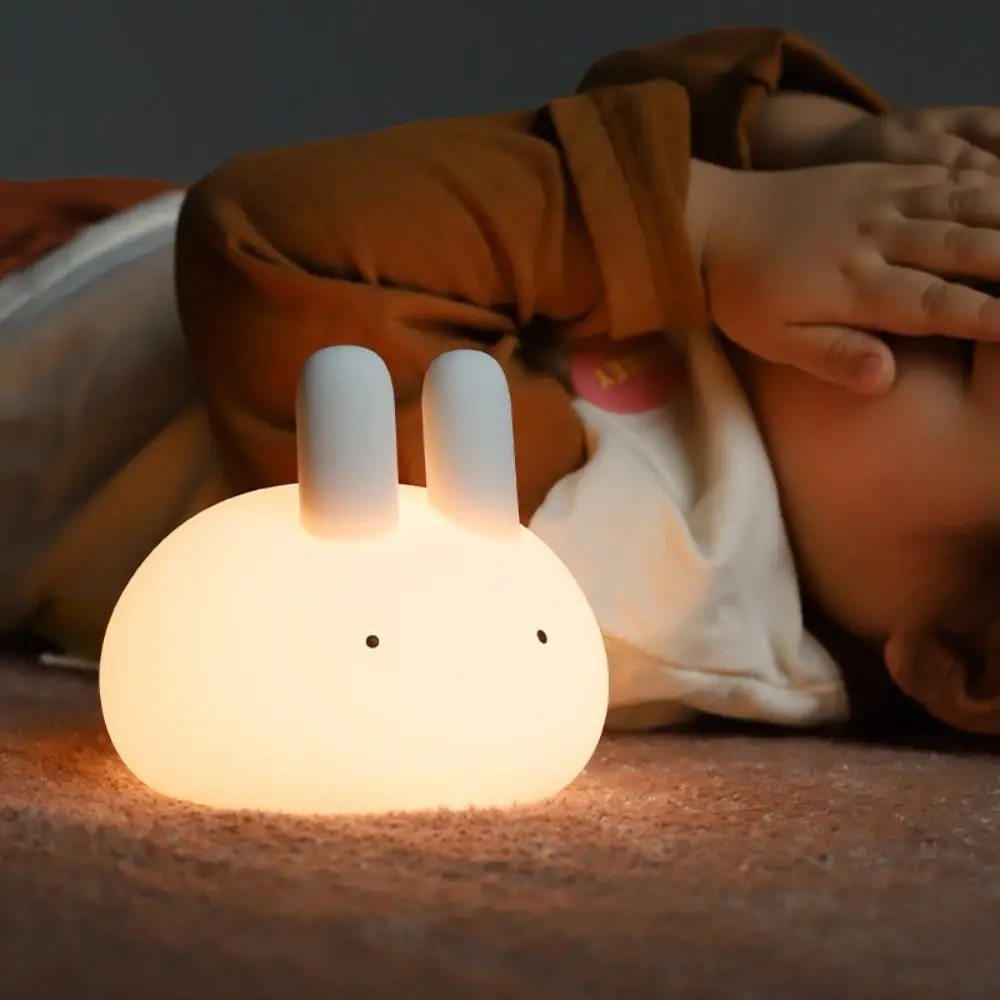 Touch Sensor Silicone Rabbit Night Light Cartoon Timing Sleeping Lamp Creative USB Charging Bedside Pat Light Eye Protection