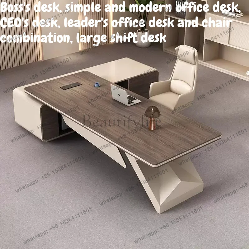 Factory Direct    L‑Shape Executive Office Desk Luxury Large Manager Boss Table Office Chair With Side