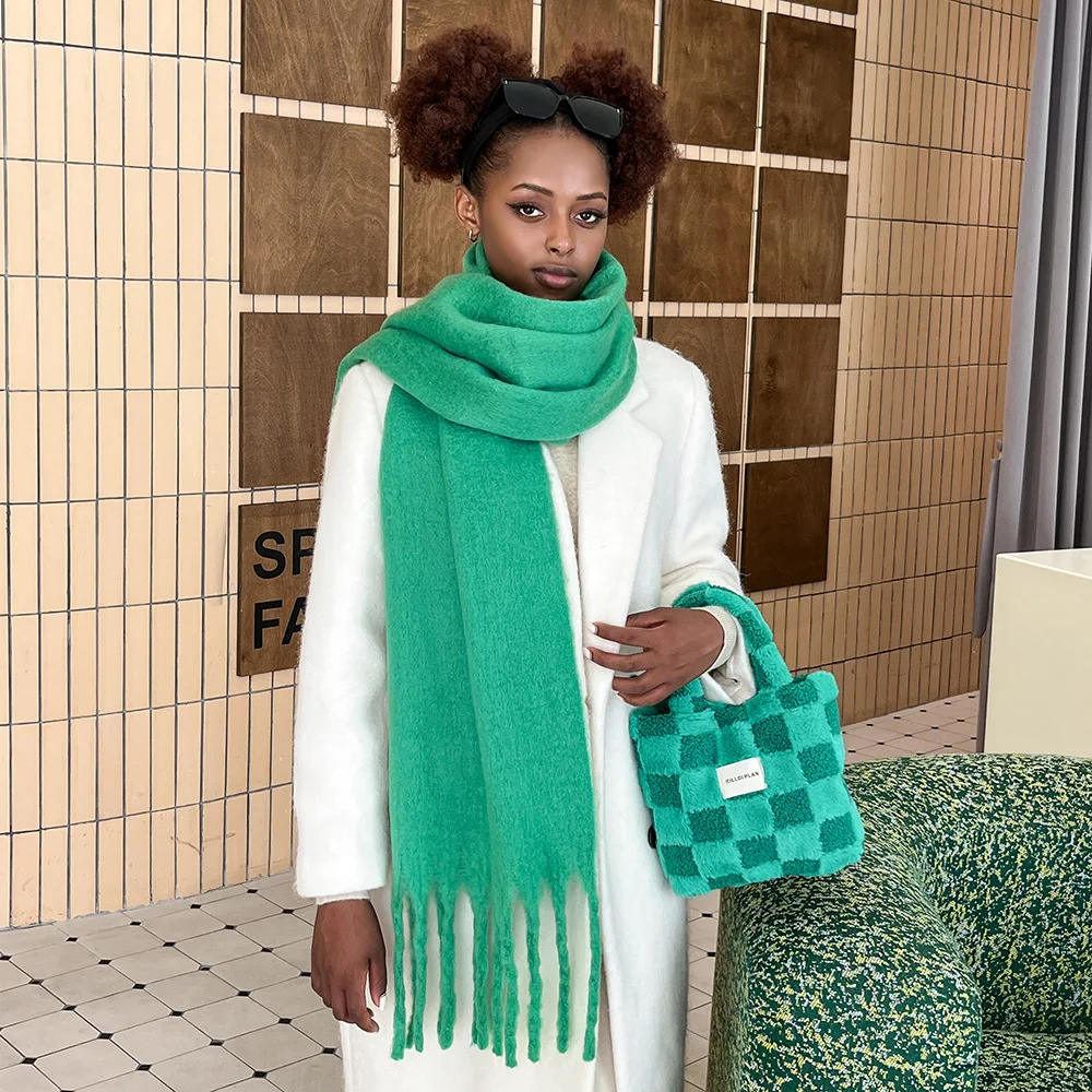 

Утолщенный большой шарф из мохера для женщин, зимние кисточки, мягкий и универсальный теплый шарф с защитой шеи