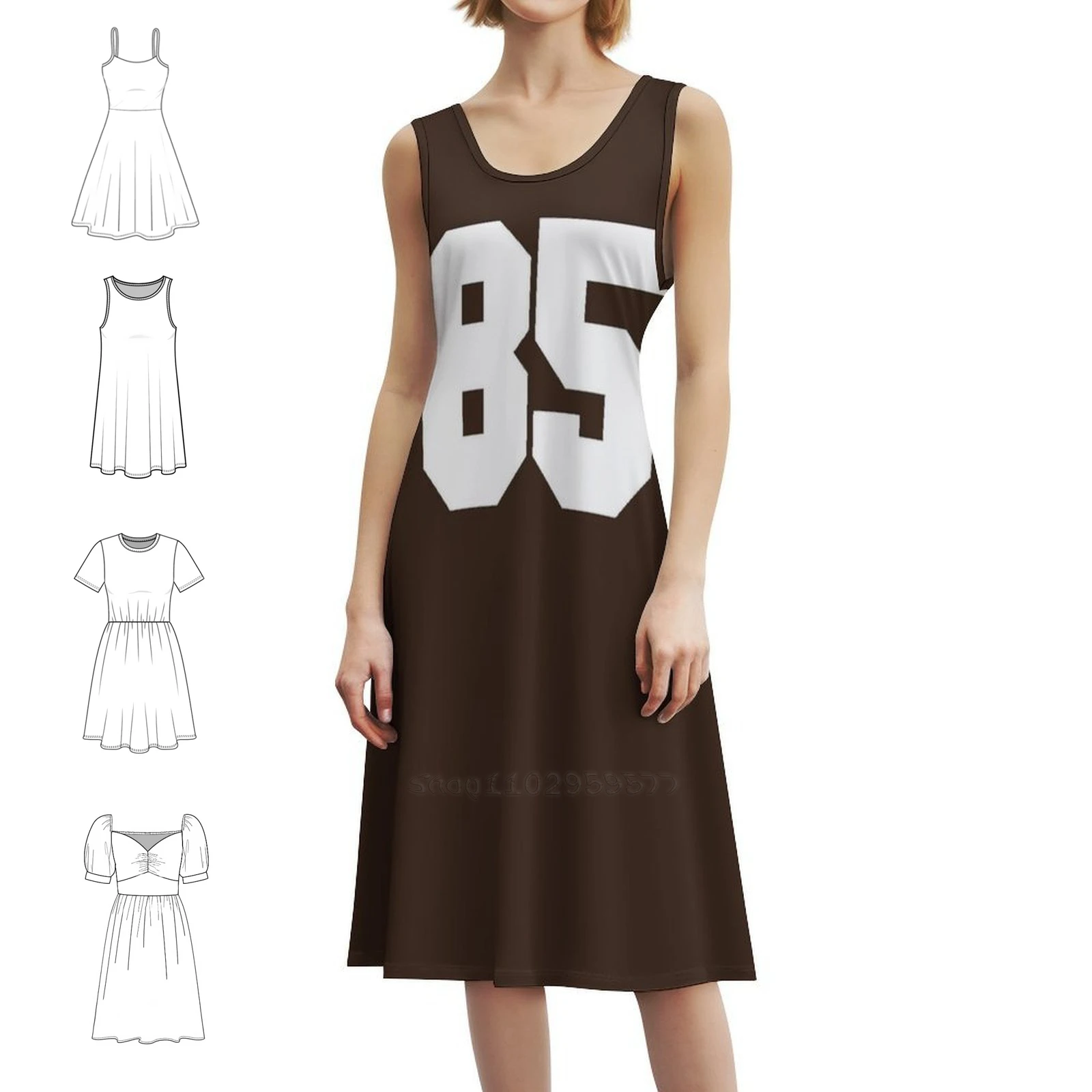 85 عدد الرياضة ثمانون خمسة براون جيرسي الأزهار سموك فستان للنساء الربيع الصيف فستان كاجوال للحزب عدد 85 الرياضة #1