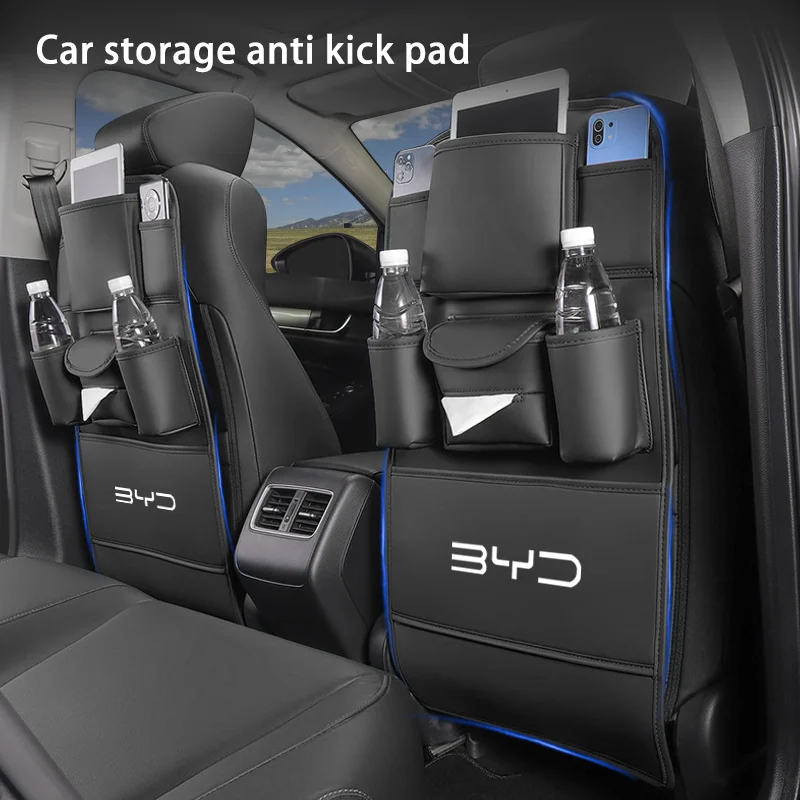 Car Seat Back Storage Bag All in one Organizer Bag Anti Kick Pad for BYD Atto3 Han Song plus Seagyll V2l Dolphin F3 E6 G3 I3 Ea1