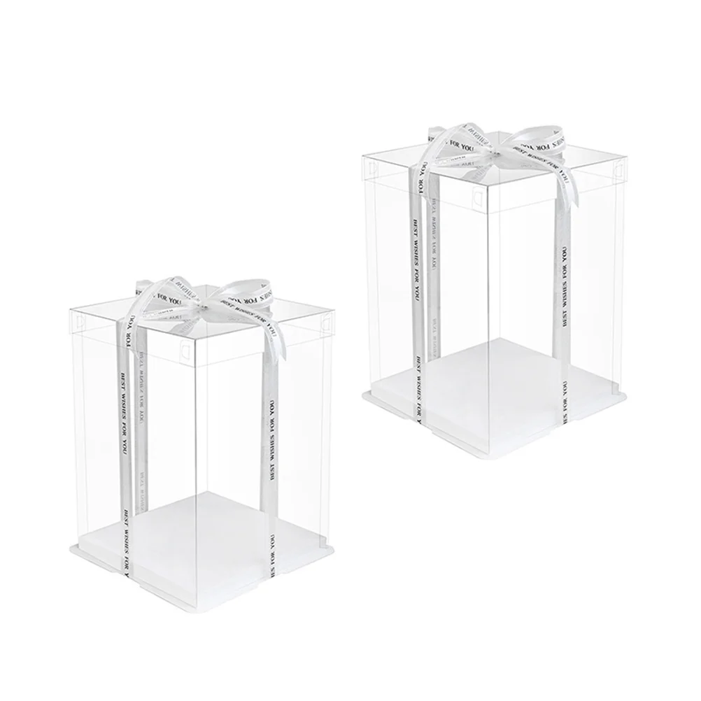 2pcs 3 in 1 Birthday Cake Party Gift Packaging Boxes Clear Transparent Boxes