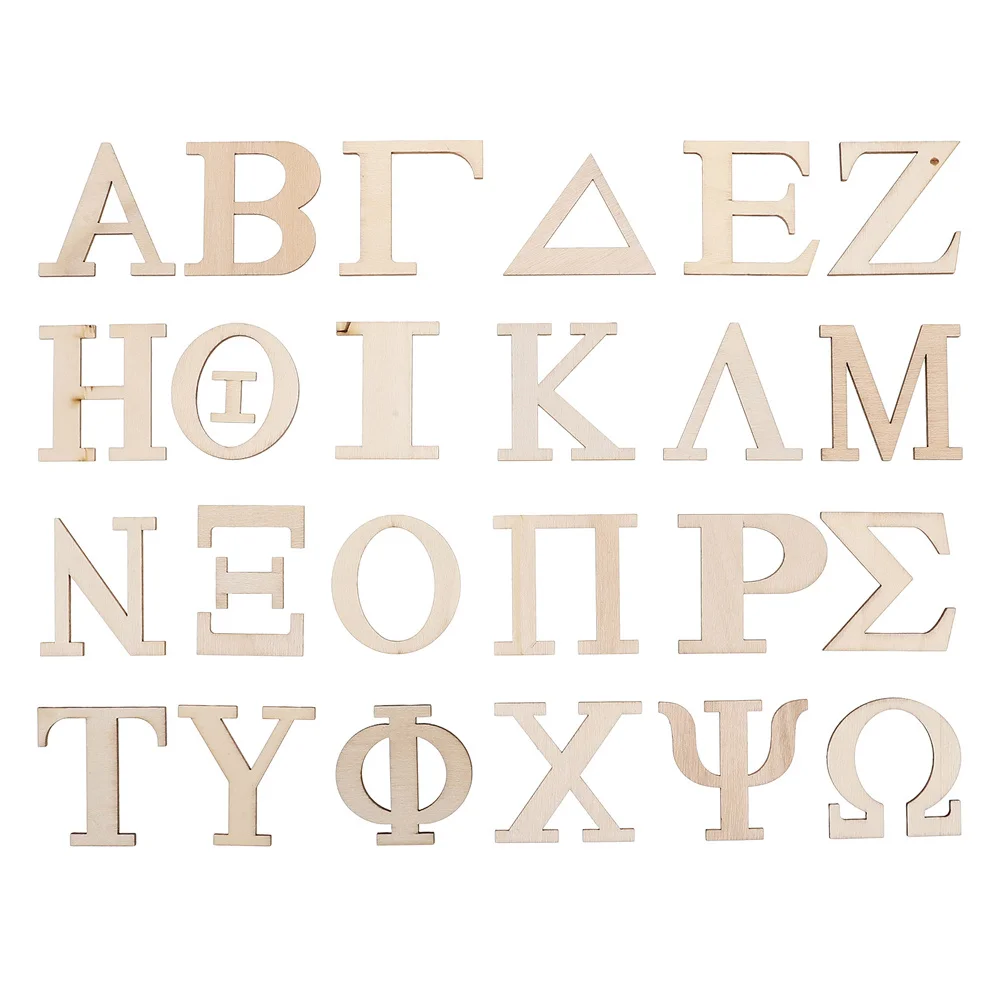 

48pcs Wooden Greek Alphabet Learning Tiles Natural Wood For Kids Educational Letter Recognition Word Games Flash Cards