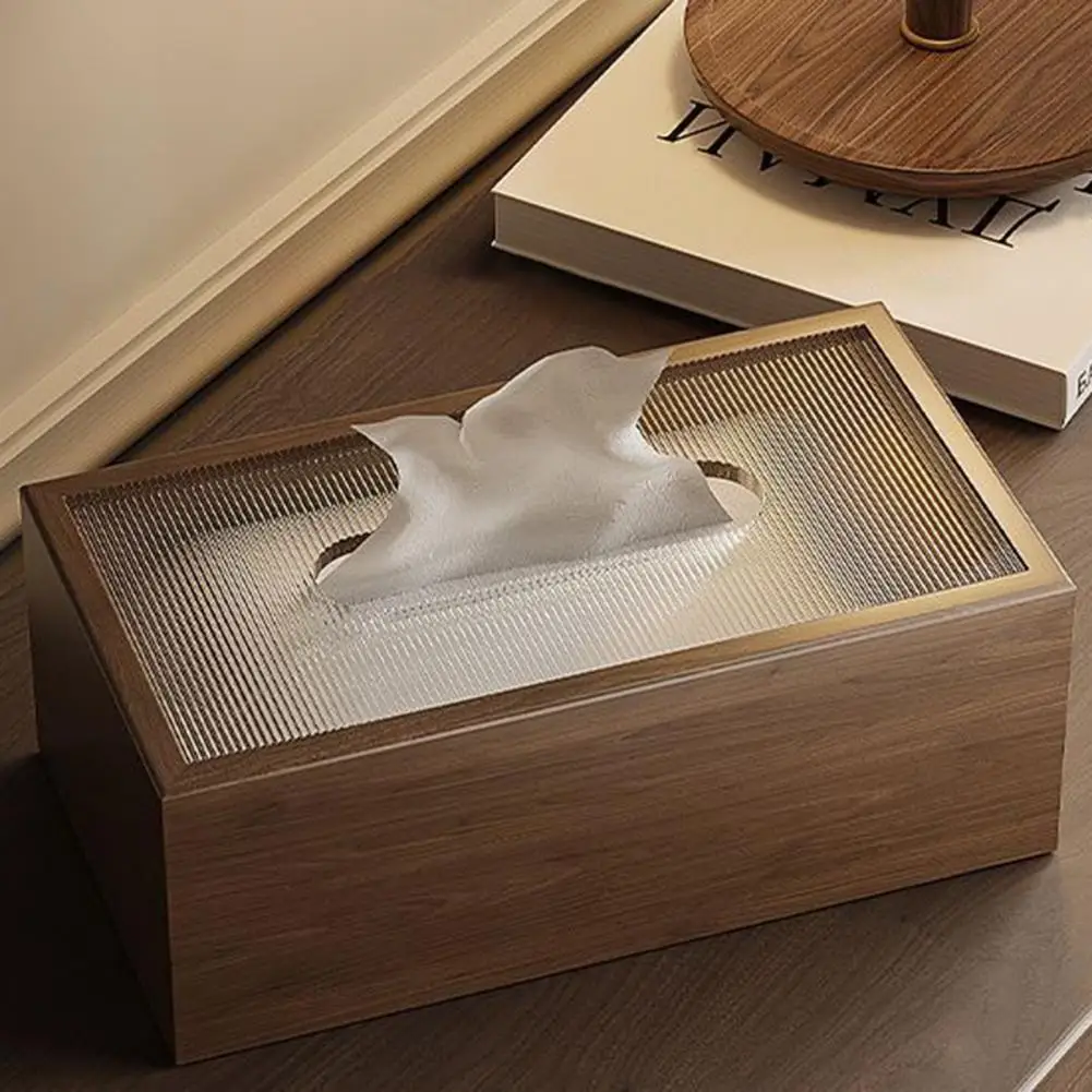 Napkin Holder for Home Chinese Style Wood Tissue Box Light Luxury Desktop Napkin Organizer with Acrylic Lid for Room