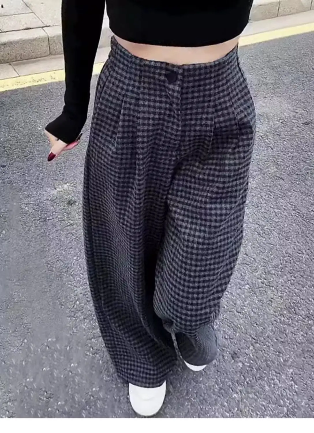 Wide Leg Pants Printed Womens Winter Plush Velvet Lounge Fleece-Lined Patchwork Corduroy Sashes Sherpa Buttons Lining Layered OL