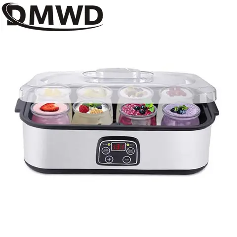 유리 컵 라이너가있는 110V 자동 요구르트 기계 낫토 막걸리 제조기 디지털 패널 DIY 요구르트 도구 발효 기계 EU