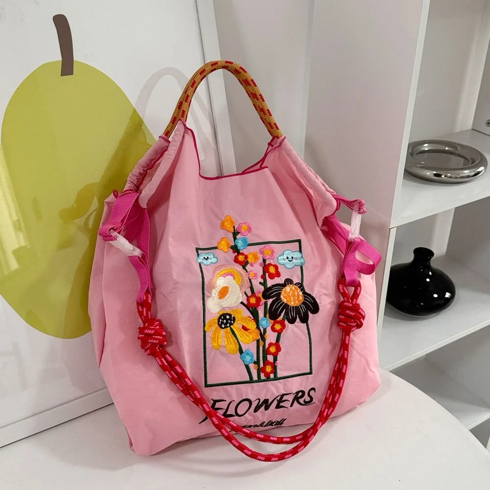 Nylon Oxford Bag Kawaii Portable Large-Capacity Shoulder Bag Embroidered Shopping Bag Girl