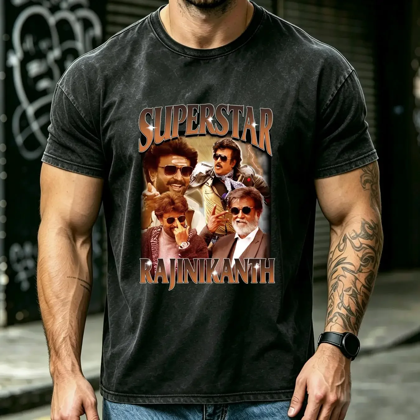 washed T Shirt Rajinikanth Fans Tamil movie FG long or short sleeves vintage Washed Casual Breathable Soft graphic Stretched