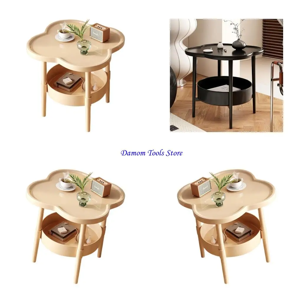 57BE Space Saving Nightstand Shelf Cream Color Designs Lightweight Durable Plastic Rounded Edges Table for Safety