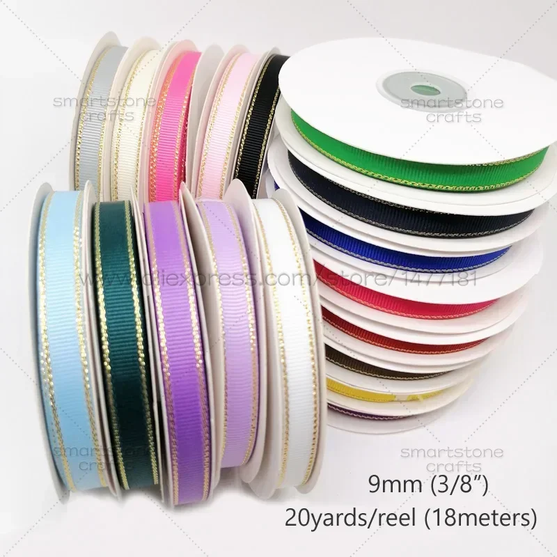 6/9/16/25/38mm Silver Gold Edge Grosgrain Ribbon/Chic Fabric Ruban Tapes/Gift Wrapping Ribbons/Hair Bows Making Ribbons 599498