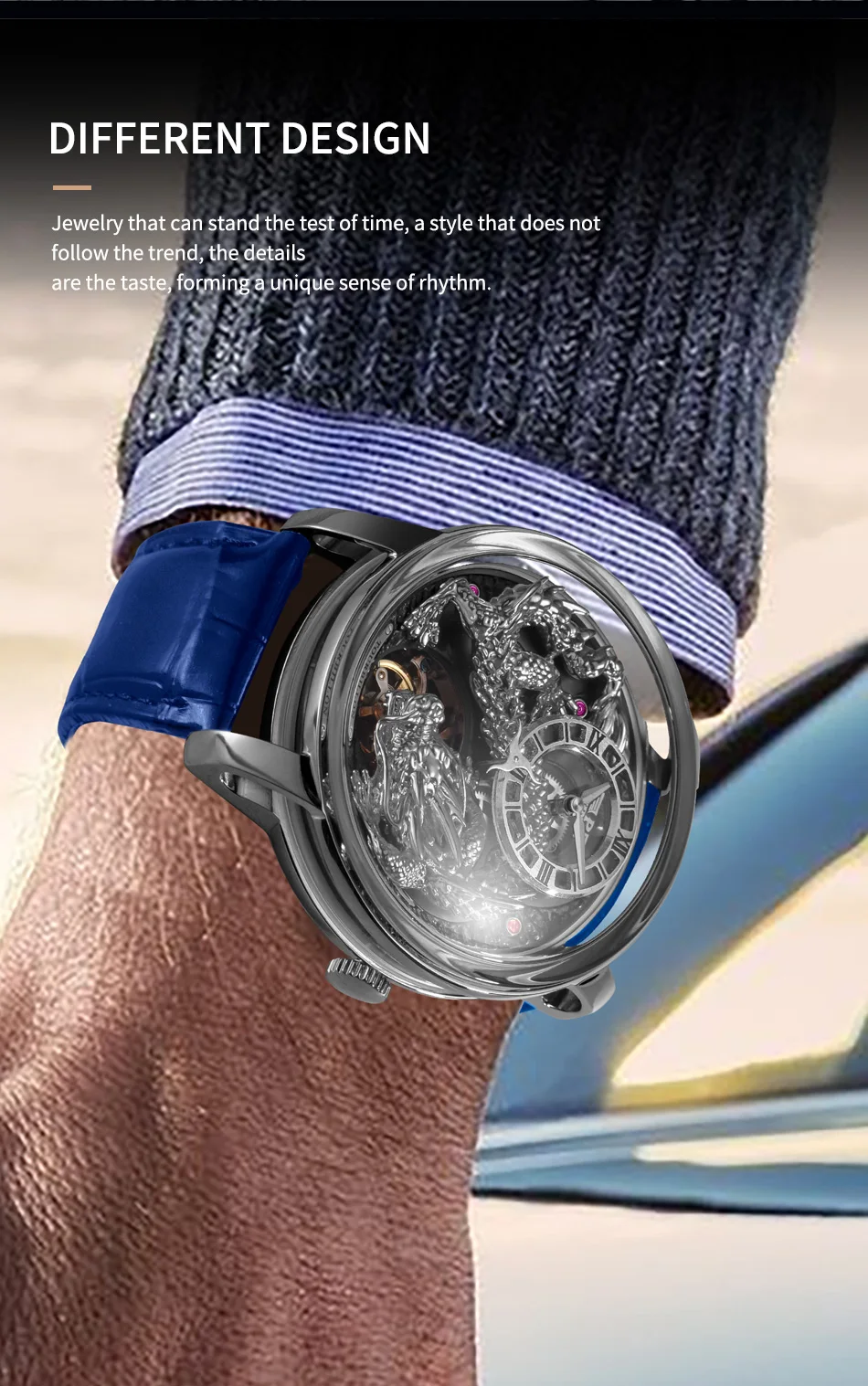 PINDU Markendesign Grüne Drachen-Zifferblatt Mechanische Uhr für Herren Saphir Edelstahl Wasserdichte Luxus Automatische Mechanische Uhr – Detail 8