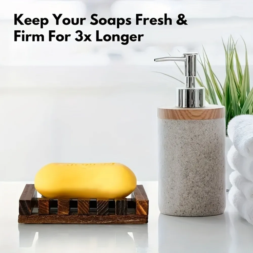 Natural Wood Soap Dish Holder with Self-Draining Drain Rack Wooden Soap Dish Tray Mildew Resistant Soap Box Storage Rack