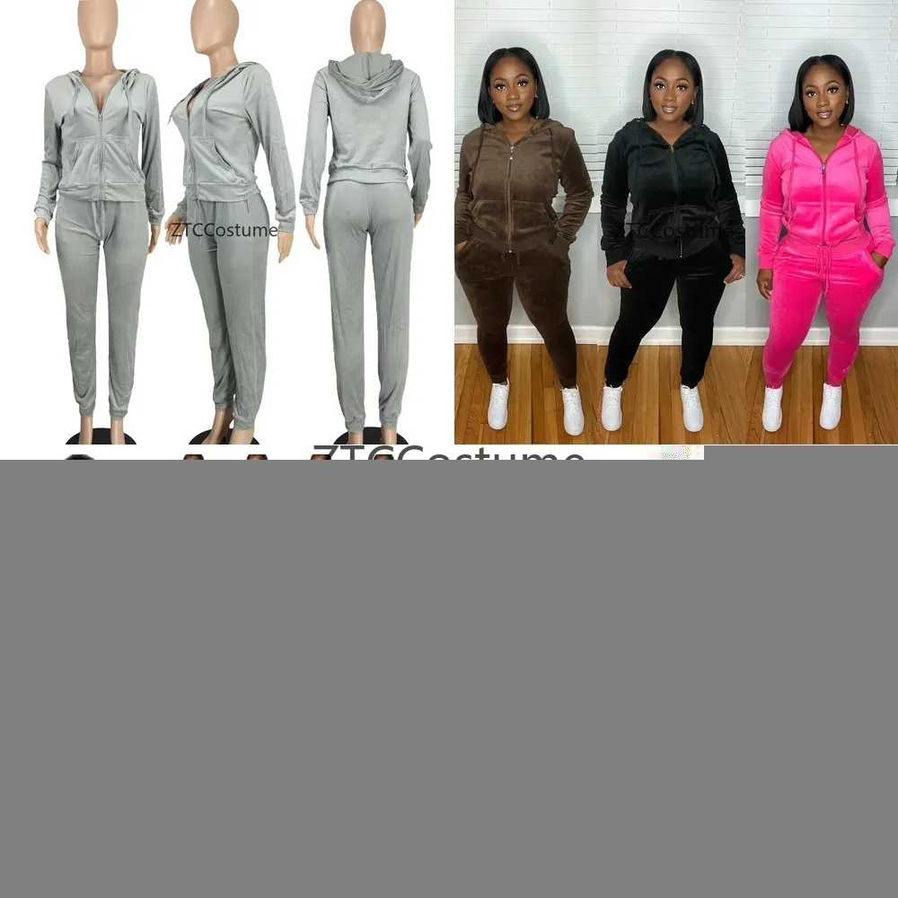 

Cosplay Velour Tracksuit Set for Women Zip Up Hooded Crop Top and Sweatpants Two Piece Outfit Autumn Long Sleeve Lounge Wear