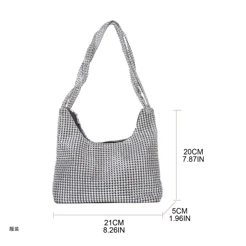 D0UD Fashion Rhinestones Evening Bag Purses Silver Shiny Underarm Bag Shoulder Bag Handbag Evening Bags for Women