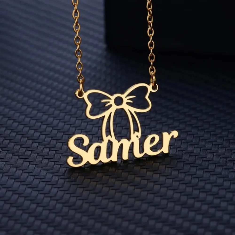 

Кулон-подвеска LeeChee Bow из нержавеющей стали с именем на заказ, милый подарок для девочек
