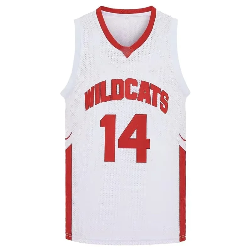 Wildcats High School #14 Troy Bolton Basketball Jersey, Cosplay Sports Shirt, Men Halloween Party Costume, Family Matching Tops