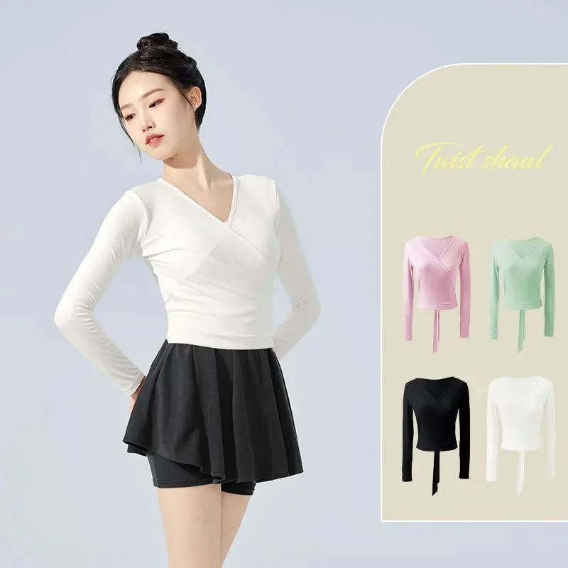 

2025 de Ballet danse Wrap haut tricoté col en V à manches longues chemise de danse pansement formation haut de danse Costumes