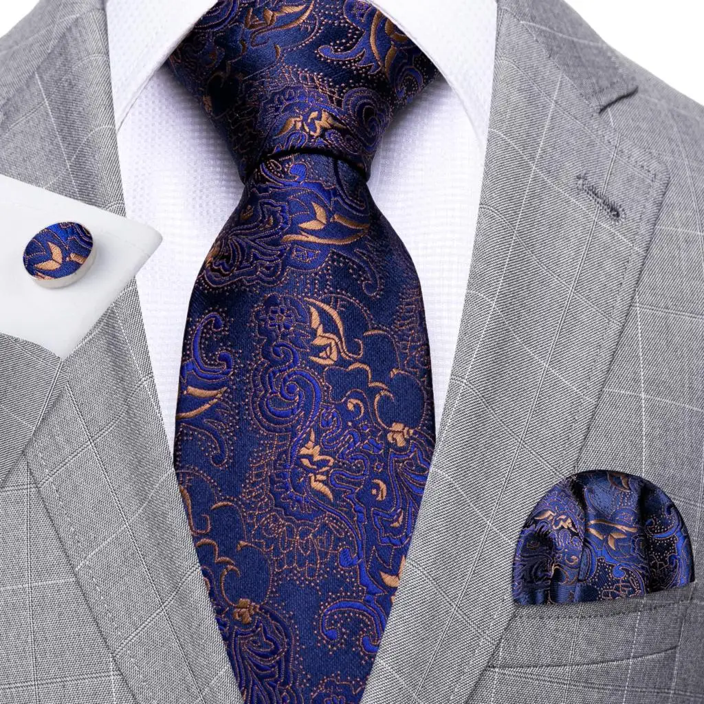 Barry. wang blaue Seide Herren Krawatte Taschentuch Manschetten knöpfe Set Marine Royal Sky Pfau See blaue Krawatte für männliche Hochzeit Business Party Event – Detail 8