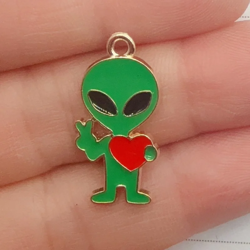 10pcs alloy oil dripping love alien pendant, DIY jewelry making earrings, keychains, accessories image 3