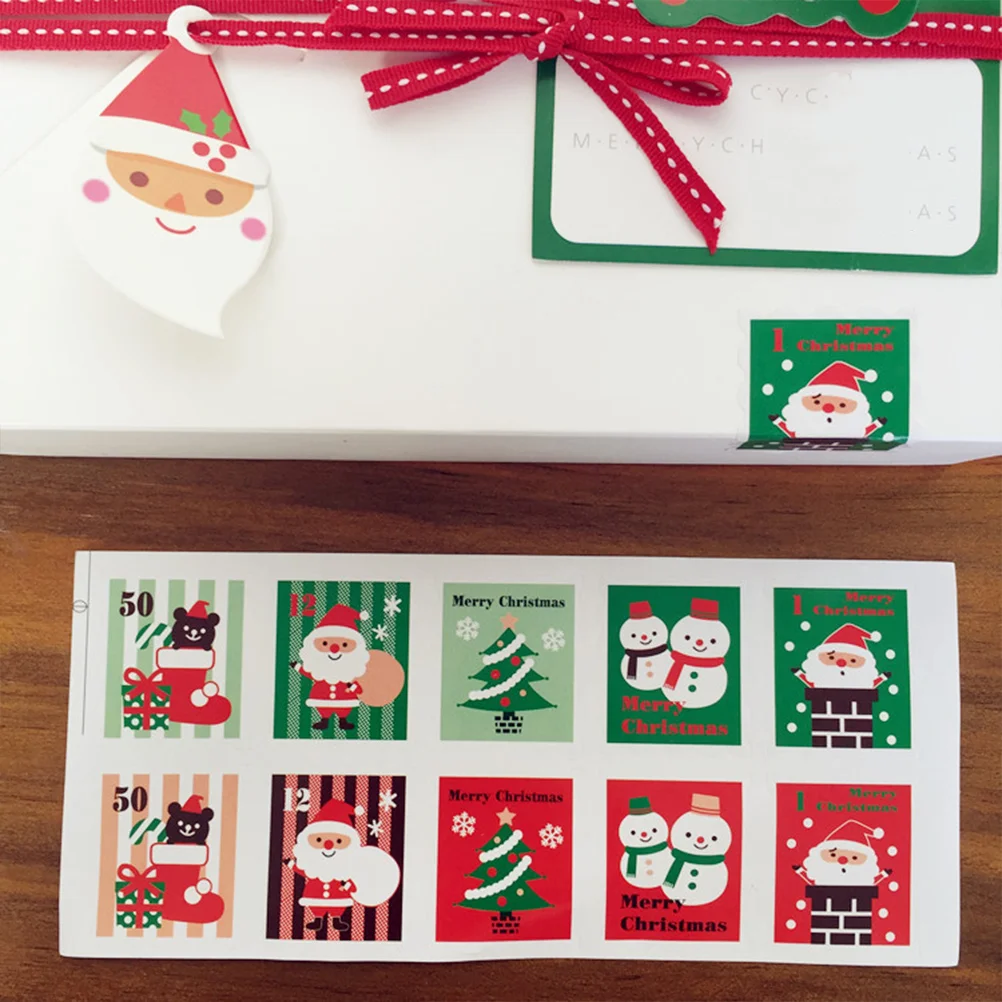 6 Sheets School Stationery Christmas Stickers Label Gift Santa Paper for Gifts Cartoon Kids Merry Scrapbooking