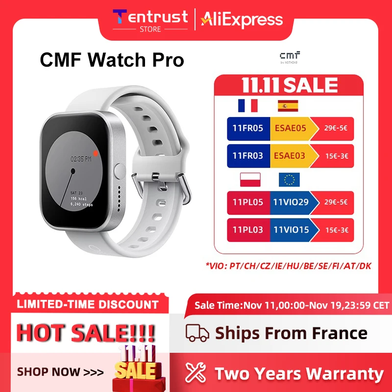 Version mondiale CMF par Nothing Watch Pro 1.96 "AMOLED Bluetooth 5.3 appels BT avec réduction du bruit AI GPS Smartwatch CMF watch Pro