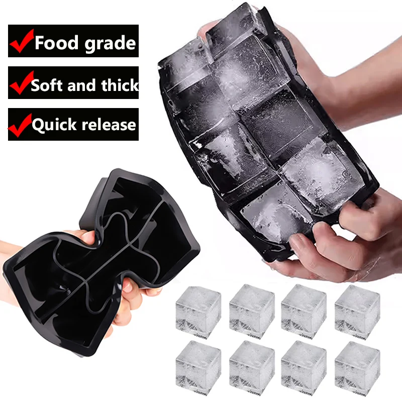 4/6/8 Grid Silicone Ice Cube Tray Big Ice Cube Mold Square Ice Cube Maker Food Grade Reusable Ice Cube Mould Whiskey Ice Mold