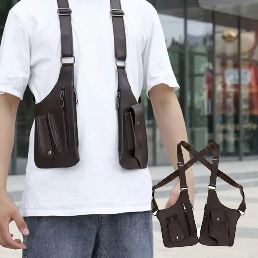 

Retro Anti-theft Storage Vest Bag Concealed Multifunction Mobile Phone Bag Leather Crossbody Hunting